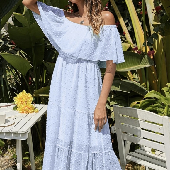 Kirundo Women's Summer Off Shoulder Maxi Dress Light Blue Size Small - Picture 4 of 7